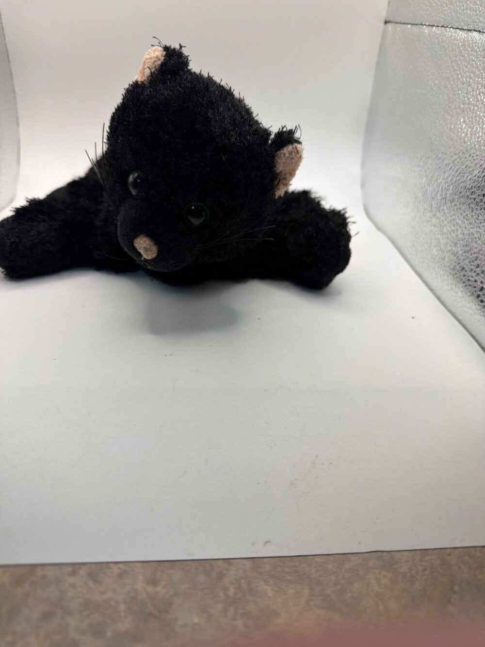 Ganz Black Plush Cat Stuffed Animal With Embroidered Logo & Whiskers
